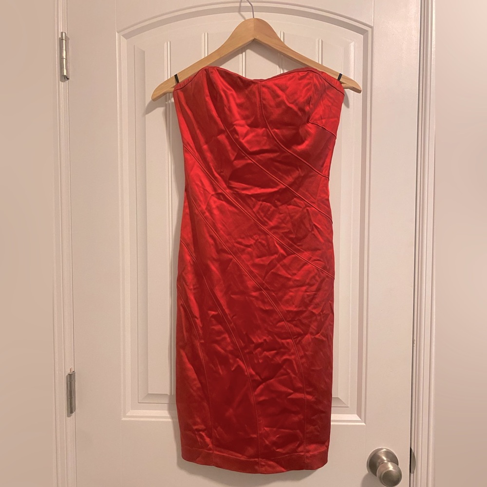 Red Satin Bebe Bandage Dress